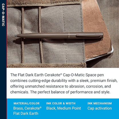 Fisher Space Pen Cap-O-Matic Pen, Ballpoint, Flat Dark Earth, Cerakote Finish, Pocket Clip, Black Ink