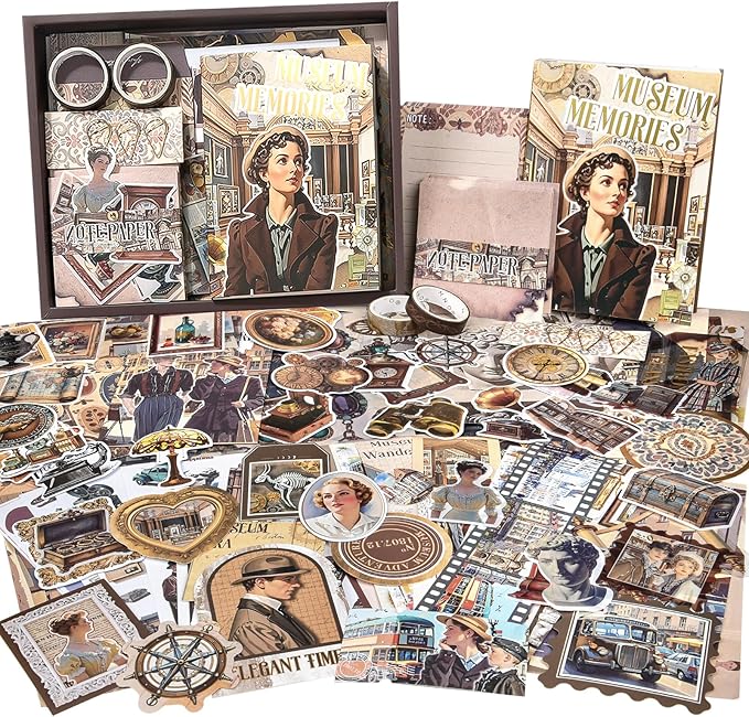Scrapbooking Supplies Kit: Vintage Aesthetic Scrapbook Kit, Junk Journal Supplies with Scrapbook Stickers Paper, Journaling Supplies, Birthday Craft Gift for Adult Teen Girls Kid, Museum Memories