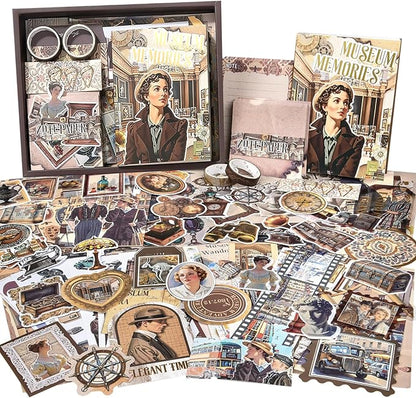 Scrapbooking Supplies Kit: Vintage Aesthetic Scrapbook Kit, Junk Journal Supplies with Scrapbook Stickers Paper, Journaling Supplies, Birthday Craft Gift for Adult Teen Girls Kid, Museum Memories