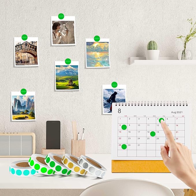 1000PCS Green Colored Dot Stickers Round Coding Circle Label Stickers 0.5 inch Label in Dispenser Box for Office Classroom