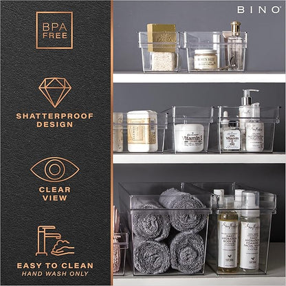 BINO | Plastic Storage Bins, Medium | THE HANDLER COLLECTION | Multipurpose Organizer Bins | Kitchen Pantry Organizers and Storage | Clear Containers for Organizing Home | Freezer Organizer