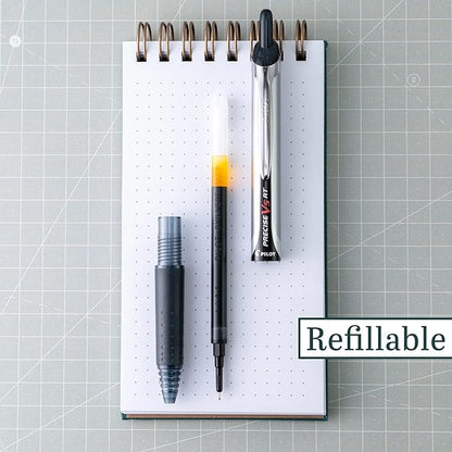 Pilot Precise V5 RT Refillable & Retractable Rollerball Pens, Extra Fine Point Pens 0.5 mm, Black, Pack of 6 - Ideal for School, Journaling & Office Writing