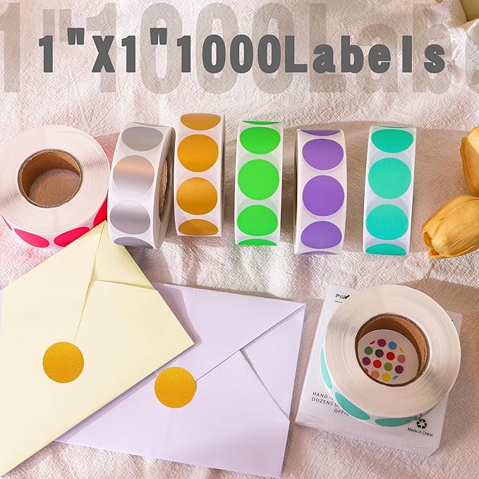 PARLAIM 1” Round Permanent Adhesive Color-Code Dot Stickers,1000 per Roll dots Label Dispenser Box,Gold Circle Stickers Label for Office Classroom