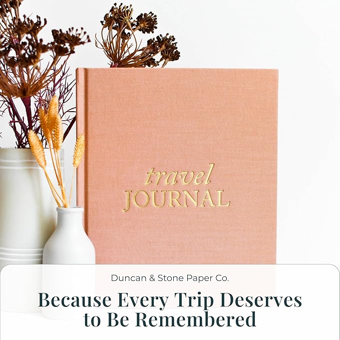 DUNCAN & STONE PAPER CO. Travel Journals - Elegant Journaling Notebook To Record All Your Travel Fun, & More - 110 Page Linen Hardcover Journal For Up To 15 Trips (Sage Green)