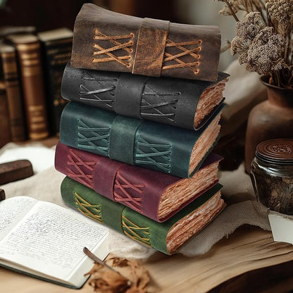 LEATHER VILLAGE Leather Bound Vintage Journal for Women & Men - Book of Shadows - Lock Closure - 200 Pages of Antique Deckle Edges Handmade Paper - Green Color - 7 x 5 inches