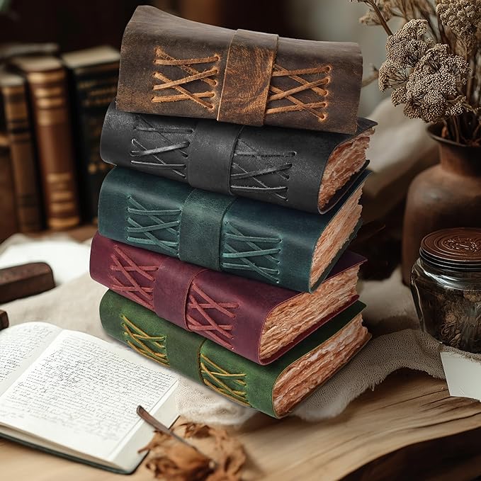 LEATHER VILLAGE Leather Bound Vintage Journal for Women & Men - Book of Shadows - Lock Closure - 200 Pages of Antique Deckle Edges Handmade Paper - Green Color - 10 x 7 inches