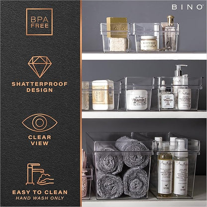 BINO | Plastic Storage Bins, Large | THE HANDLER COLLECTION | Multipurpose Organizer Bins | Kitchen Pantry Organizers and Storage | Clear Containers for Organizing Home | Freezer Organizer