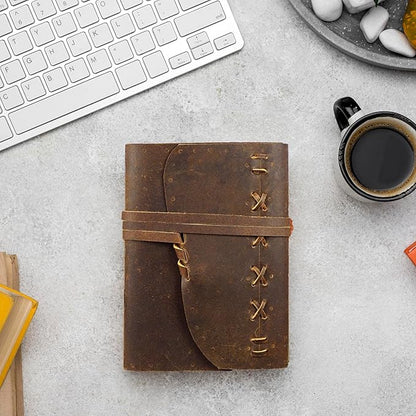 Leather Journal Notebook for Men & Women Daily Vintage Leather Bound Journal Travel Notebook 290 Lined Paper Diary Writing Journal Travelers Scrapbook Poetry Sketchbook Small Leather Gifts with Pen