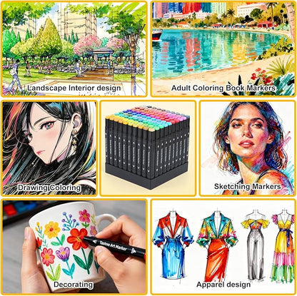 Taotree Alcohol Markers 100 Colors with Case & Holders, Dual Tips Art Coloring Markers Pens, Chisel & Fine Sketch Pens, Art Supplies for Artist Kids Adult Coloring Books Painting, Drawing, Sketching