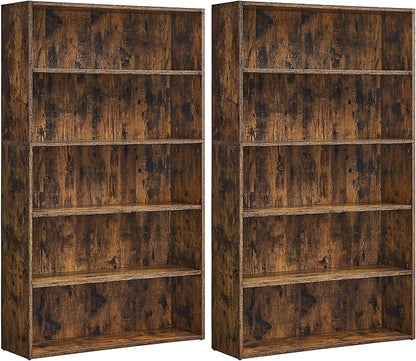 VASAGLE Set of 2 Bookshelves, 30 Inches Wide, 5-Tier Open Bookcases with Adjustable Storage Shelves, Floor Standing Units, Rustic Brown ULBC175X01-2