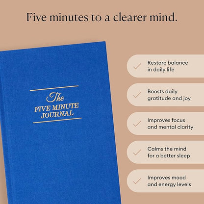 Intelligent Change The Five Minute Journal, Original Daily Gratitude 2025, Reflection & Manifestation for Mindfulness, Undated Daily with Gold Foiling, Plastic-Free, Blue