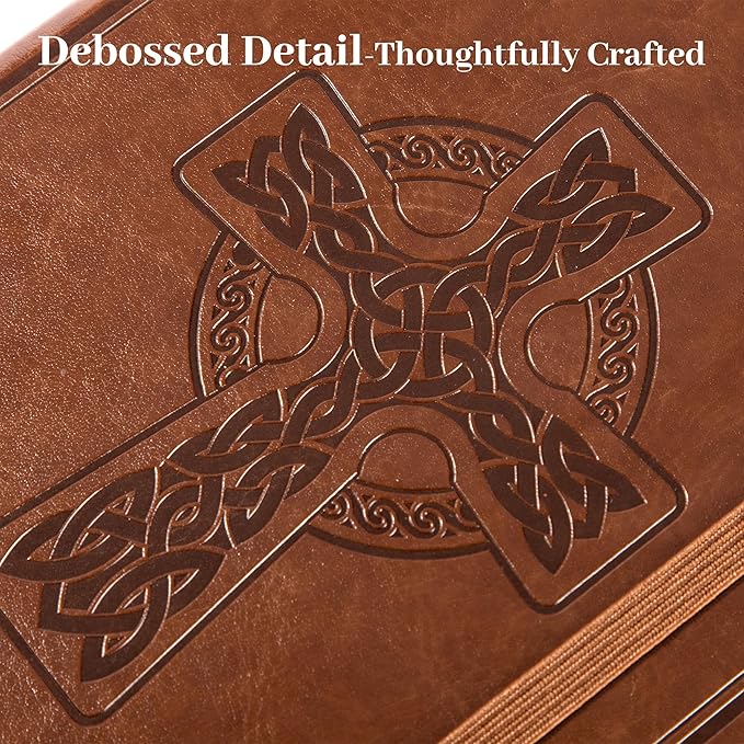 CAGIE Leather Lined Journal Notebook for Men & Women, Debossed Cross, 320 Pages 100 GSM Thick Paper, A5 Hardcover Journaling Notebooks for Writing, 5.7'' X 8.3'' Diary, Brown