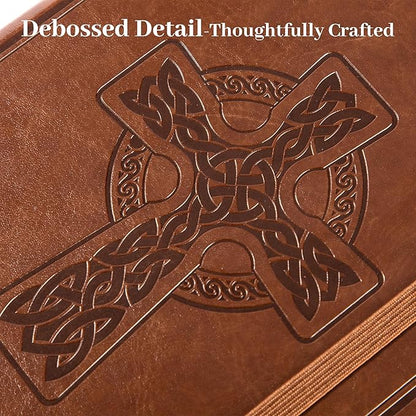 CAGIE Leather Lined Journal Notebook for Men & Women, Debossed Cross, 320 Pages 100 GSM Thick Paper, A5 Hardcover Journaling Notebooks for Writing, 5.7'' X 8.3'' Diary, Brown