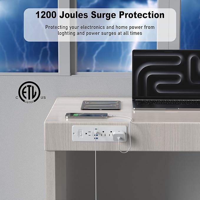 65W USB C Recessed Power Strip, Flush Mount Desktop Recessed Outlet with 4AC & 2 PD GaN USB C & 2 USB-A Ports, 10ft Furniture Hidden Drawer Fast Charging Station for Home Office