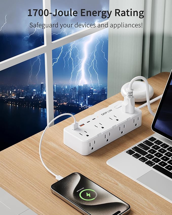 2 Prong Power Strip, 10 FT Extension Cord, 2 to 3 Prong Outlet Adapter with 8 AC & 4 USB Ports (2 USB C), 1700J Two Prong Surge Protector, Wall Mountable, Ideal for Old House