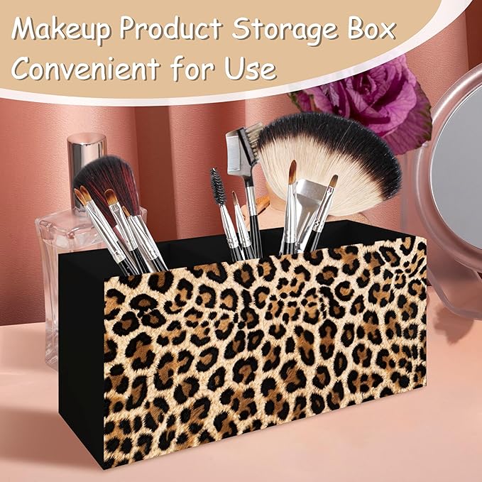 Leopard Print Pen Pencil Holder Organizer for Desk, Leopard Print Room Decor, Preppy Cheetah Kitchen Cooking Brush Makeup Utensil Holder (Black)