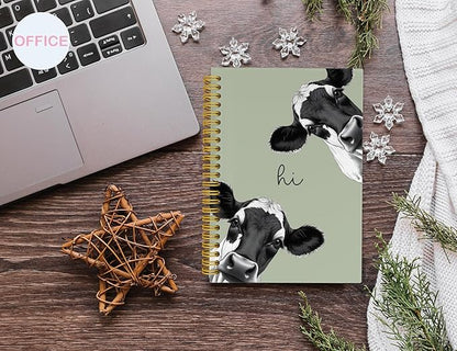 Cow Notebook Journal,Green Cute Animal Notebook Journal for School Women Teen Girls Kids,Gifts for Cow Lovers,Hardcover Spiral Notebooks for Work Notes Journaling,5.5x8.3 Inch