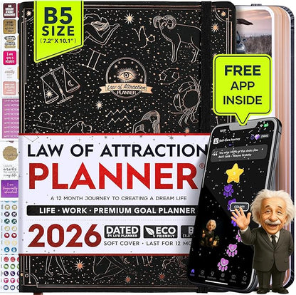 2026 Planner Weekly and Monthly | Law of Attraction Planner with Panduo App | A 12 Month Journey for Productivity, Gratitude & Goal Setting | Includes Foldable Vision Board, Gift Box & Stickers