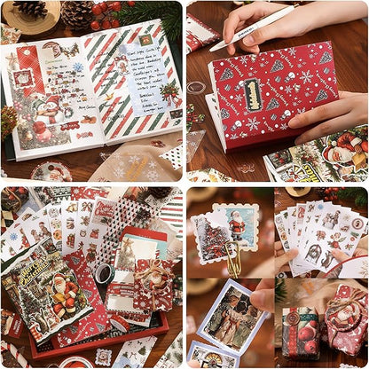 Christmas Scrapbooking Supplies Kit: New Year Festival Scrapbook Kit, Vintage Junk Journal Supplies with Aesthetic Scrapbook Stickers, Journaling Supplies, Craft Christma Gift for Teen Girl Kid Women