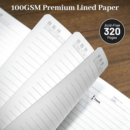 CAGIE Leather Lined Journal Notebook for Men & Women, Debossed Cross, 320 Pages 100 GSM Thick Paper, A5 Hardcover Journaling Notebooks for Writing, 5.7'' X 8.3'' Diary, Grey