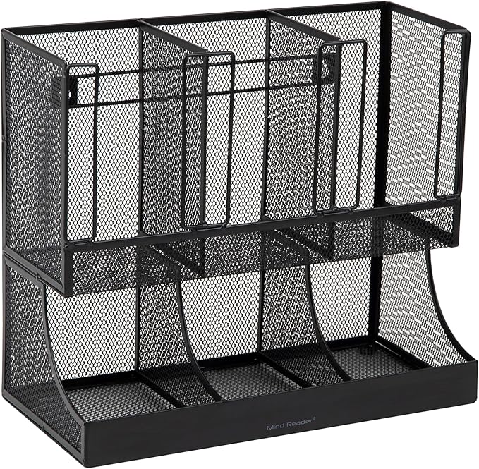 Mind Reader Multipurpose Countertop Organizer, Office Breakroom and Desktop Storage, Metal Mesh, Black