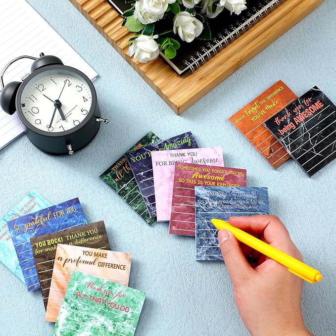 Yinder 24 Pcs Employee Appreciation Sticky Notes Xmas Gift Bulk Motivation Note Pads Mini Inspirational Note Gift for Teacher Nurse Staff Coworker Office Supply 3 x 3'' (Appreciation,Marble)