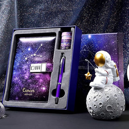 CAGIE Starry Constellation Lock Diary Set Gift Box with Pen & Tapes Secret Diary with Lock for Kids Girls Women Purple Journal Kit with Lock for Anniversary Birthday Holiday （Cancer）
