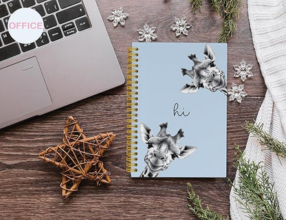Giraffe Notebook Journal,Blue Cute Animal Notebook Journal for School Women Teen Girls Kids,Giraffe Gifts for Animal Lovers,Hardcover Spiral Notebooks for Work Notes Journaling,5.5x8.3 Inch