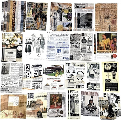 200 Pieces Vintage Ephemera Scrapbooking Supplies Pack for Journaling, Decoupage Paper Scrapbook Stickers Kit for Bullet Junk Journal Planners Collage Craft Notebooks Album (Retro)