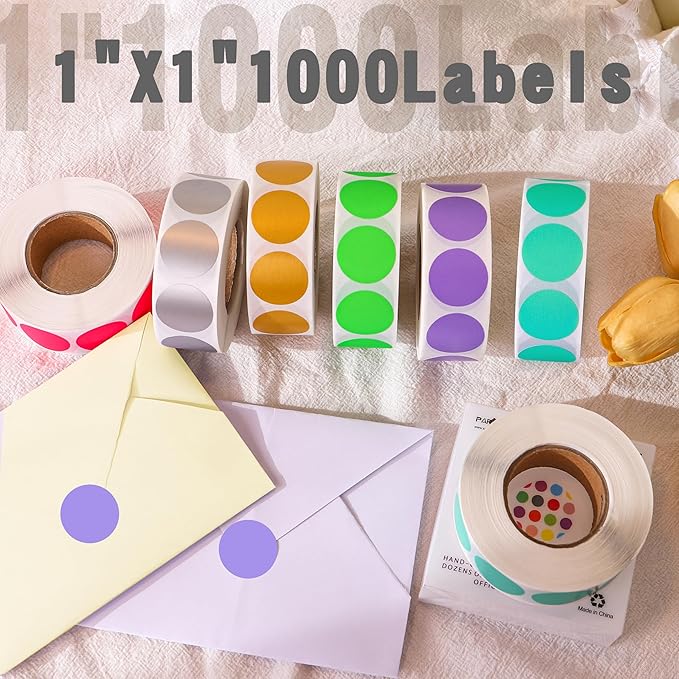PARLAIM 1 Inch Round Label Permanent Color Code Dot Stickers, 1000 Labels per Roll (Lavender)