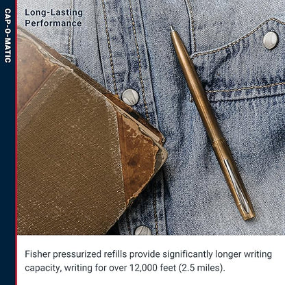 FISHER Space Pen Brass Alloy Cap-O-Matic Pen, Ballpoint, Polished Brass, Black Ink