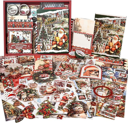 Christmas Scrapbooking Supplies Kit: New Year Festival Scrapbook Kit, Vintage Junk Journal Supplies with Aesthetic Scrapbook Stickers, Journaling Supplies, Craft Christma Gift for Teen Girl Kid Women