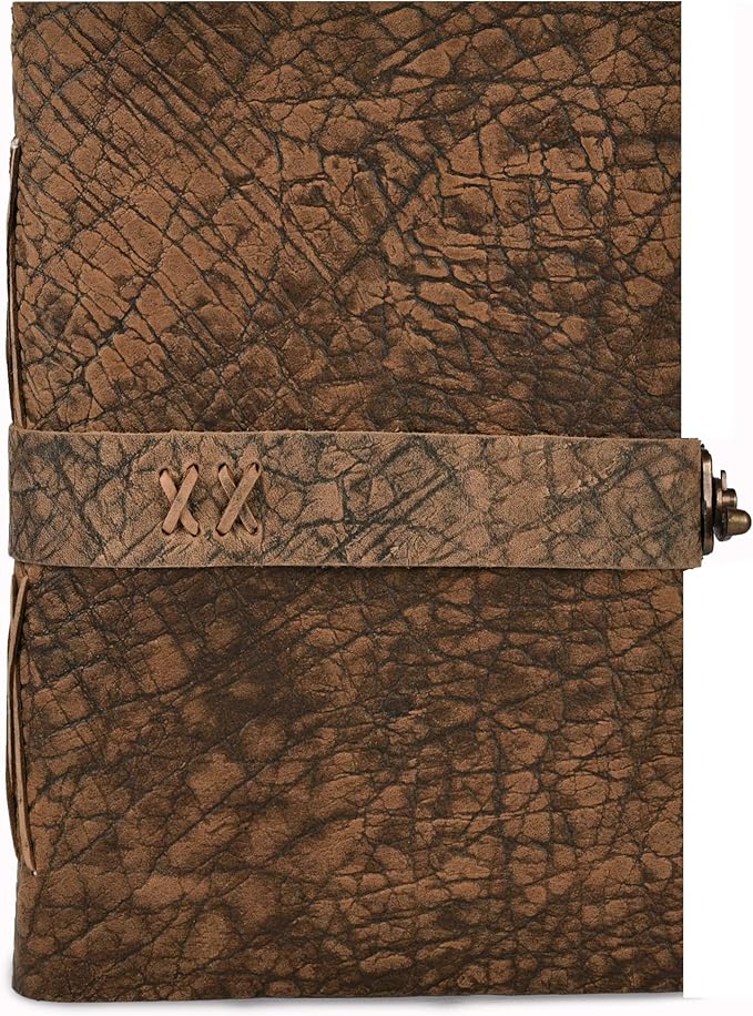 LEATHER VILLAGE Handmade Vintage Journal for Men & Women - Lock Closure - Watercolor Deckle Edge Cotton Paper for Drawing, Writing & Sketching- 200 Pages- Distressed Brown- 13x8 (A4) inches