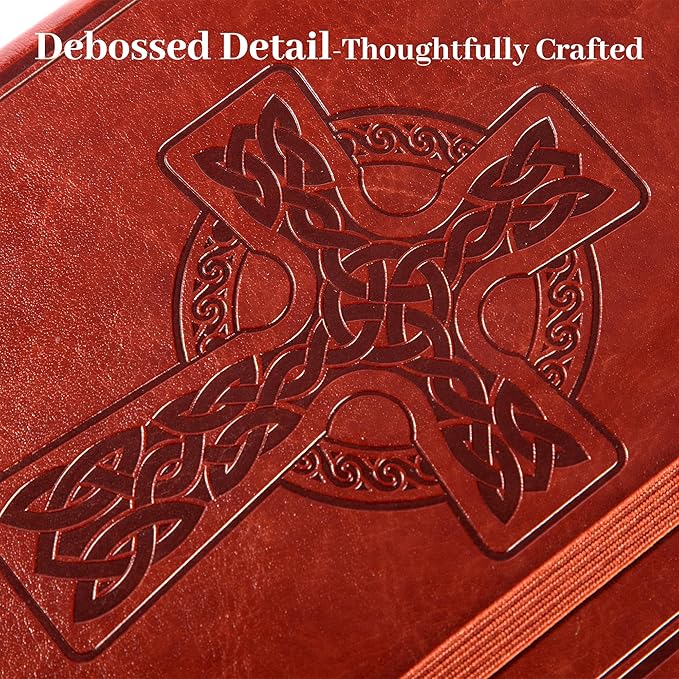 CAGIE Leather Lined Journal Notebook for Men & Women, Debossed Cross, 320 Pages 100 GSM Thick Paper, A5 Hardcover Journaling Notebooks for Writing, 5.7'' X 8.3'' Diary, Rust Brown