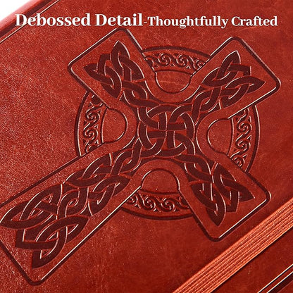 CAGIE Leather Lined Journal Notebook for Men & Women, Debossed Cross, 320 Pages 100 GSM Thick Paper, A5 Hardcover Journaling Notebooks for Writing, 5.7'' X 8.3'' Diary, Rust Brown