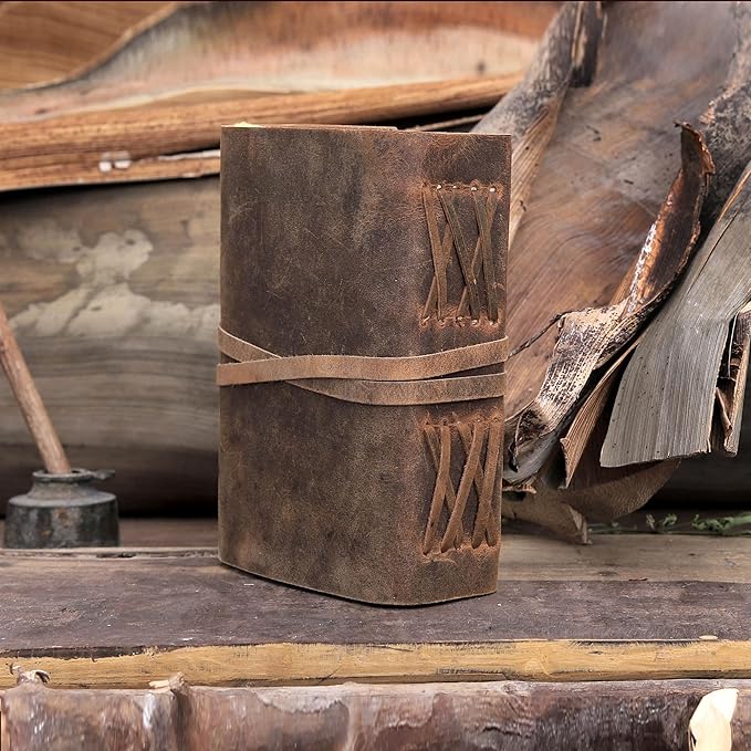cuero Vintage Leather Journal - Handmade Refillable Leather Bound Notebook with Deckle Edge Paper, Antique Travel Diary, Writing Journal for Men & Women - Vintage Notebook Binder (8 by 6 inch)