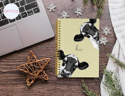 Cow Notebook Journal,Yellow Cute Animal Notebook Journal for School Women Teen Girls Kids,Gifts for Cow Lovers,Hardcover Spiral Notebooks for Work Notes Journaling,5.5x8.3 Inch