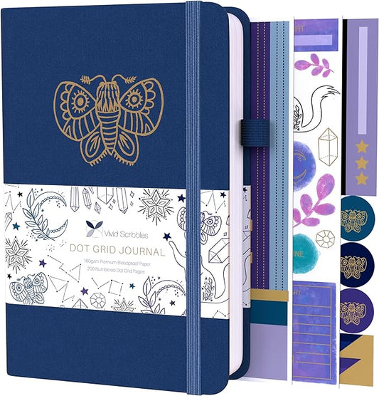 VIVID SCRIBBLES Dotted Journal – 160gsm Bleed Proof Thick White Paper – 200 Numbered Dot Grid Pages – 5.8 x 8.3 inch Bullet Dotted Notebook