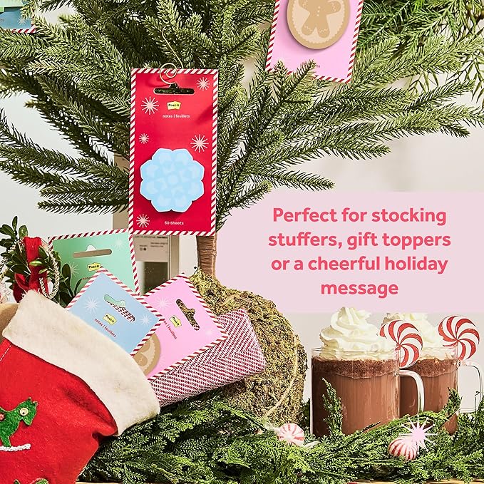 Post-it Jingle Sticky Notes & Label Sheets, Christmas Hostess Present, Assorted Sizes, 2 Holiday Themed Cute Sticky Note Pads and 3 Gift Label Sheets