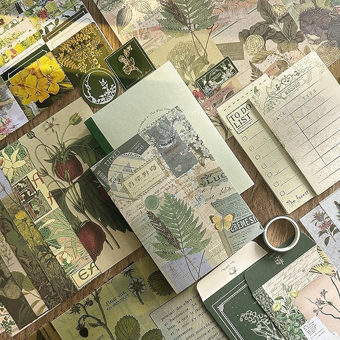 Scrapbooking Supplies Kit, Botanical Aesthetic Vintage Scrapbook Kit for Bullet Junk Journal A6 Grid Notebook Stationary Journaling Supplies Flower DIY Craft Birthday Gifts for Women Kid Teen Girl