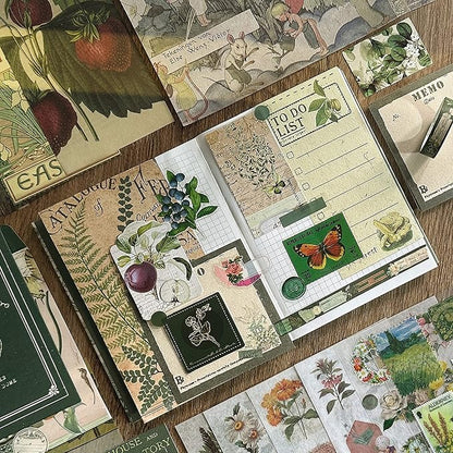 Scrapbooking Supplies Kit, Botanical Aesthetic Vintage Scrapbook Kit for Bullet Junk Journal A6 Grid Notebook Stationary Journaling Supplies Flower DIY Craft Birthday Gifts for Women Kid Teen Girl