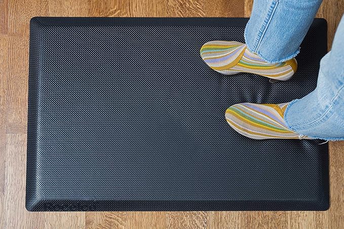 Rocelco Standing Desk Converter and Floor Mat - 31.5 Inch Sit Stand Up Dual Monitor Tabletop Riser with Tablet Mount, Height Adjustable Workstation - Deep Keyboard Tray - Gray (R VADRG-MAFM)