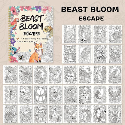 Adult Coloring Book Set with 36 Dual-Tip Markers, 32 Floral & Animal Pages, Spiral Bound Gifts for Adults Relaxation, Creative Christmas Gifts for Women and Loved Ones